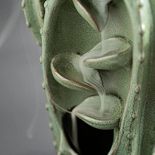 Backflow Incense Burner Holder Cactus Waterfall Home Decor Porcelain With Incense Cone Sticks Holder Incense Sticks Backflow Incense Cones Mat Tweezer Gift Set (3) #TOP5