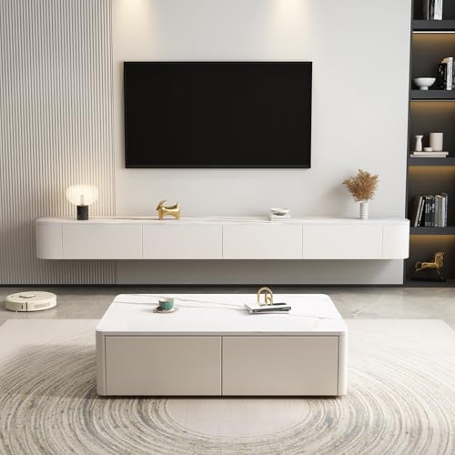 Console multimédia en bois massif suspendue salon
