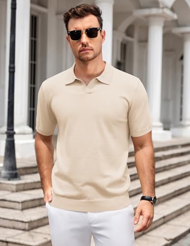 Image of COOFANDY Men's V Neck Short Sleeve Stretch Knit Polo Shirt