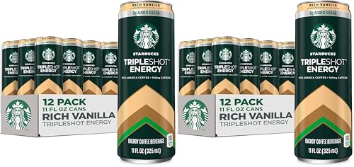 Image of Starbucks Tripleshot Coffee Energy Drink,Vanilla,Triple Blend,165mg Caffeine,B Vitamins,Protein,Iced Coffee,11 fl oz Cans,(Pack of 24)