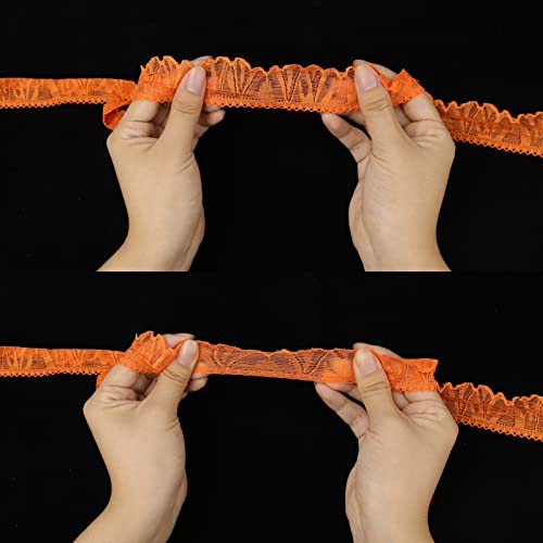 Znzakka Stretch Lace Trim, 15 Yards Orange Elastic Lace Ribbon Floral Lace Edge Trim For Diy Crafts, Wedding Decoration, Gift Wrapping #TOP3