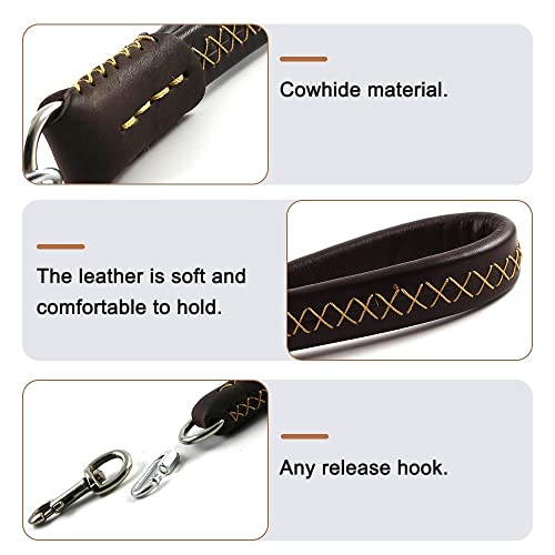Short Dog Leash,Leather Dog Lead Training Leash w/Padded Handle & Carabiner Clip for Medium Large Dogs(35cm Length 2cm Width) - Image 2