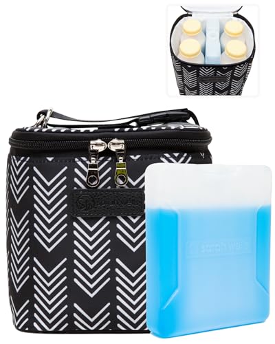 Image of Cold Gold Breastmilk Cooler Bag with Safety Tested Ice Pack – Insulated Milk Storage for Work, Travel & Daycare – Fits Bottles & Parts – Durable, Washable, Cooler for Moms (Black and White)