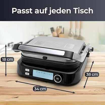KLAMER Kontaktgrill, 7 Automatikprogramme, abnehmbare Platten, Antihaftbeschichtung, 2100W starker Plattengriller mit Cool-Touch-Griff, Schwarz & Edelstahl – Bild 5