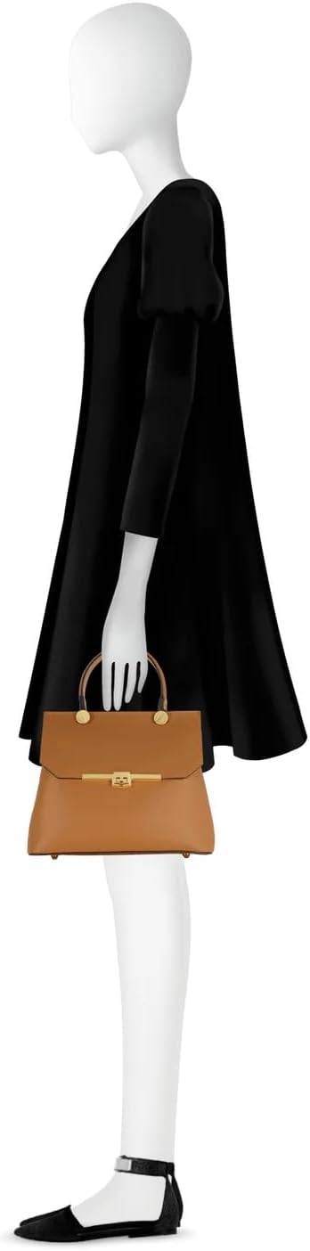 Atlanta Top Handle Satchel Bag, Genuine Leather, 10.6 x 8.7 x 4.7 inches, Gold Hardware - Image 3