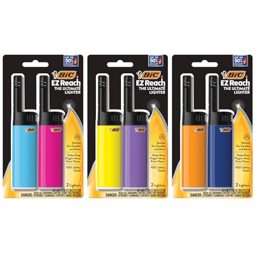 BIC EZ Reach Lighters, Versatile Holiday Lighters, Assorted Colors, 6-Pack (Colors May Vary)