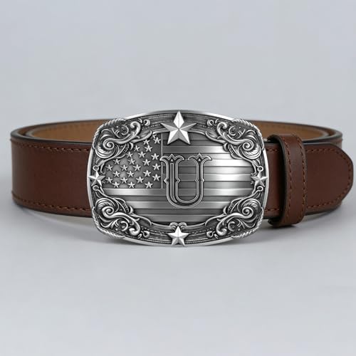 Image of Western Belt Buckle for Men Vintage Cowboy Rodeo Texas Initial Letter ABCDJMR to Z Belt Buckles