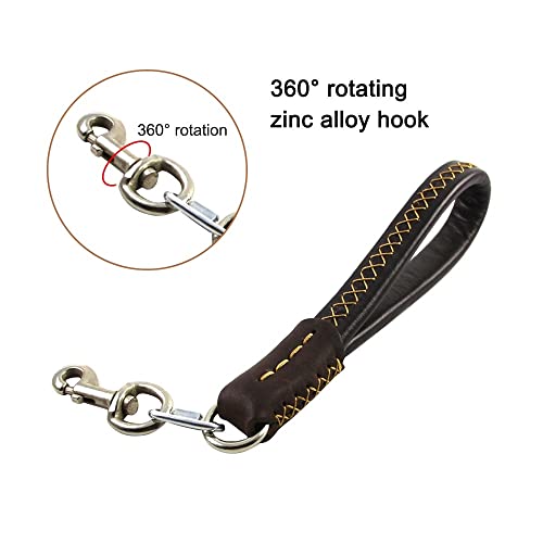 Short Dog Leash,Leather Dog Lead Training Leash w/Padded Handle & Carabiner Clip for Medium Large Dogs(35cm Length 2cm Width) - Image 3