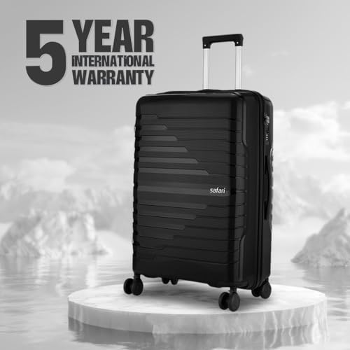 Image of Safari Octane Recessed TSA Lock, 8 Wheels, Hardside (Cabin & Check-in) Polyproplyene Trolley Spinner Luggage Set of 3, Black Color 60Cm, 70Cm & 80Cm, Small, Medium, Large (Black)