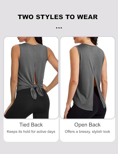 Image of MAGCOMSEN Workout Tank Tops Woman Summer Open Back Yoga Athletic Shirts Sleeveless Tie Back Loose Fit Gym Muscle Tank