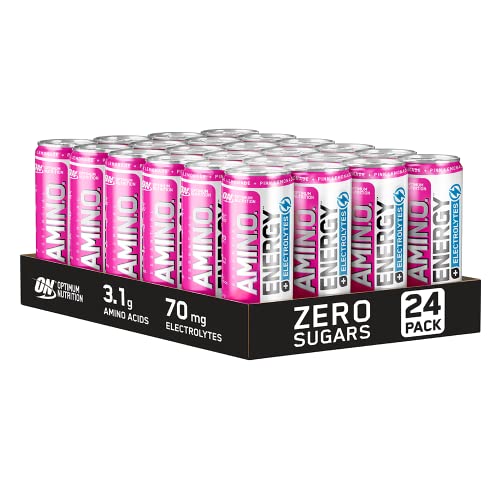 Optimum Nutrition Essential Amino Energy + Electrolytes, Ready To Drink Sugar Free EAA Energy Drink with Electrolytes and Caffeine, Workout Supplement for Men and Women, Pink Lemonade, 24x250 ml - Pink Lemonade