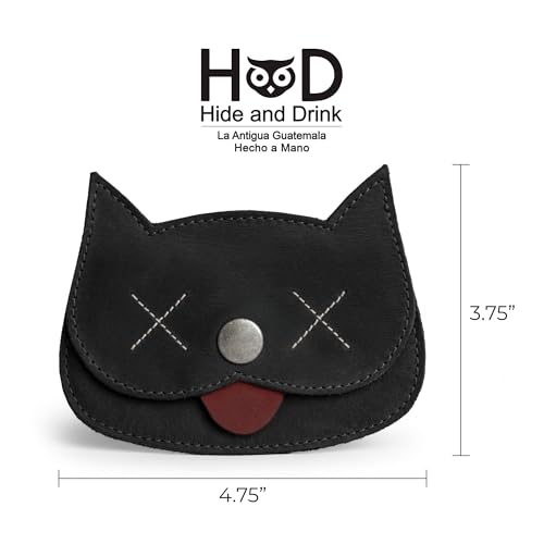 Image of Hide & Drink, Cat Shape Wallet Handmade from Full Grain Leather - Cartoon Black