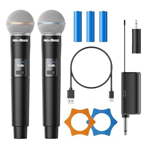 Wireless Microphone, Rechargeable Dual Cordless Handheld Dynamic Wireless Mics,NEWBAXS Karaoke Microphones with 1/4” Output for Karaoke, Meeting, Singing, Church, Wedding