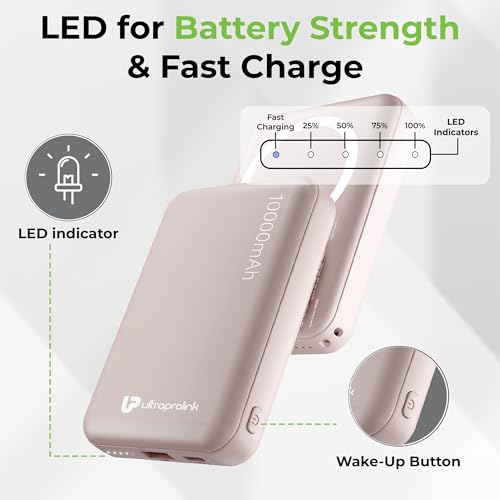 Image of UltraProlink |10000 mAh | Magnetic Mag-Safe Power Bank|Juice-Up Mag 6 |22.5W Type C Port with PD-PPS Support | Mag-Safe Charging for iPhone Series 17,16,15,14,13 | Made in India | Pink | UM1120