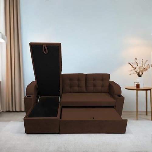 Image of Casaliving Grance LHS 4 Seater Corner Sofa Cum Bed for Living Room with Storage (Brown in Fabric) Premium Fabric Sofa