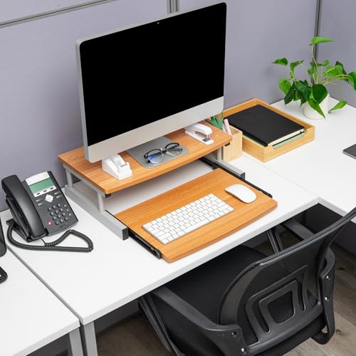 Mind Reader Monitor Stand, Sliding Keyboard Drawer, Laptop, Riser, Office, Wood/Metal, 20"L x 14.75"W x 5.9"H, Brown, Silver - image 6