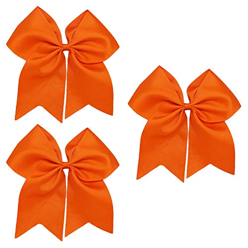 Kenz Laurenz Cheer Bows Orange Cheerleading Softball - Gifts for Girls and Women Team Bow with Ponytail Holder Complete your Cheerleader Outfit Uniform Strong Hair Ties Bands Elastics (1)