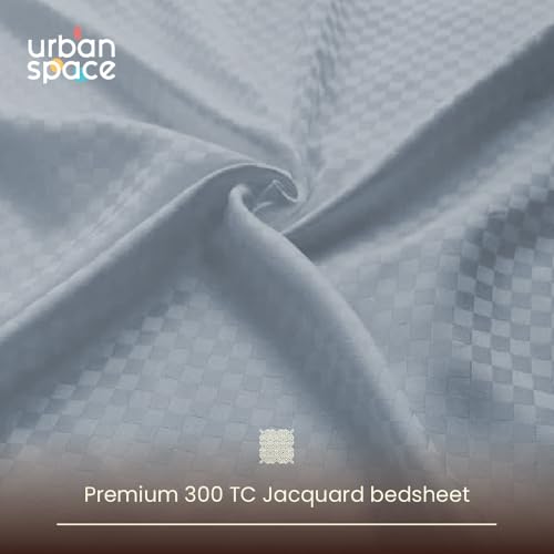 Image of Urban Space 100% Cotton 300TC Jacquard bedsheets for King Size Bed, Pure Cotton Bedsheet King Bed, Checks bedsheet King Size with 2 Pillow Covers (108 x 108 Inches, Greyish Blue Cubes)