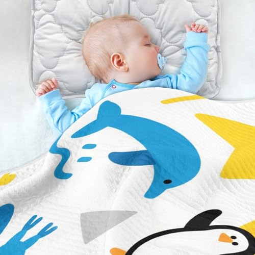 Custom Vector Animal Giraffe Elephant Blue Yellow Muslin Blanket Cozy personalizados para Name Blankets for Girls or Boys 30x40in Regalo para4