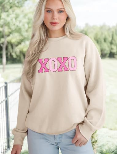 MAPICK Womens Long Sleeve Oversized Sweaters Letter Printed Chenille Patch Tops Crewneck Embroidered Shirt(Apricot,XX-Large) — view 4