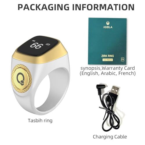 Image of Smart Tasbih Zikr Ring, 20mm Muslim Digital Azan Alarm Clock, Tasbih Counter Smart Ring (White)
