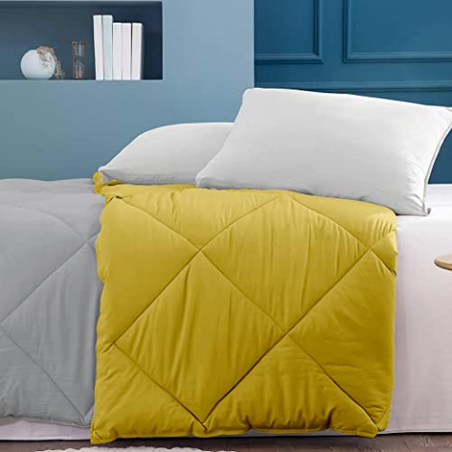 Image of Filbert - Double Bed Comforter for Winter 300 GSM Reversible Microfiber Soft & Cozy Diamond Stitch Quilt (90 inch x 100 inch Inches /228cm x 254cm) - Comforter Double Bed|Silver /Gold Yellow