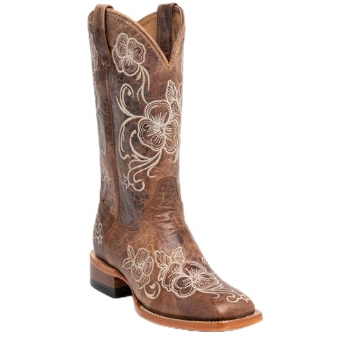 STALOV Cowboy Boots for Women Embroidered Mid Calf Chunky Pull-On Fashion Cowgirl Boot