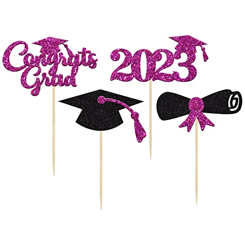 Gyufise 24Pcs 2023 Graduation Cupcake Toppers Purple Glitter Congrats Grad Cap Cake Graduation Party Decorations Diploma Cupcake Picks For Cake Food Class Of 2023 Graduation Theme Party Supplies #TOP2