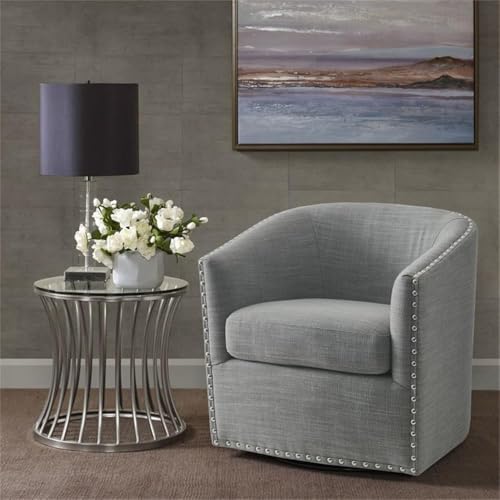 Sillón Giratorio Barrel Gris con Base Madera y Metal miniatura 2