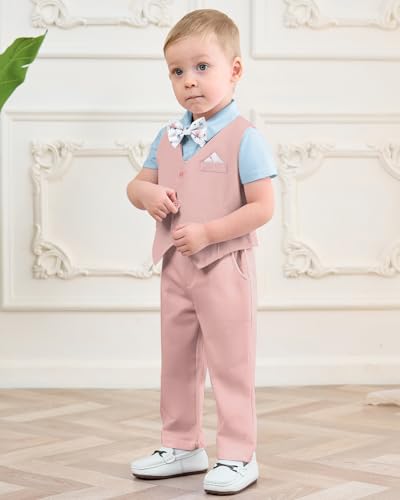 Image of DISAUR Baby Boy Clothes Toddler Boy Outfits 4PCS Gentleman Dress Romper /Vest /Pants /Bow Tie Cotton Suit Sets