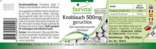 Fairvital | Knoblauch Kapseln 500mg - 100 Softgels - schluckfreundlich - enthält Alliicin - Knoblauch 100:1 Extrakt - HOCHDOSIERT & geruchslos