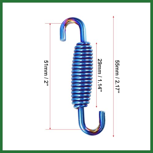 Image of Motoforti 6 Pcs 55mm 2.17 inch Motorcycle Muffler Exhaust Pipe Spring Universal Stainless Steel Blue Long-lasting
