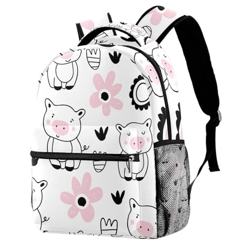 Sac à dos scolaire cochon et fleur cartable imperméable 40cm pour loisir