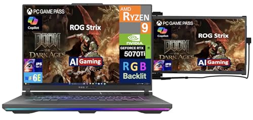 Image of ASUS ROG Strix AI Gaming Laptop 16.0 inch 165Hz IPS WUXGA Display (AMD Ryzen 9 8940HX, GeForce RTX 5070 Ti 12GB, 64GB DDR5, 8TB PCIe SSD, RGB KB, WiFi 6E, Webcam, Win 11 Pro) w /Duex Max DS Monitor