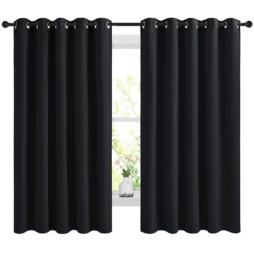 Image of NICETOWN Blackout Curtains Panels for Bedroom, 2 Panels, 66 x 60 Inch, Black, 3 Pass Microfiber Noise Reducing Thermal Insulated Solid Ring Top Blackout Window Drapes