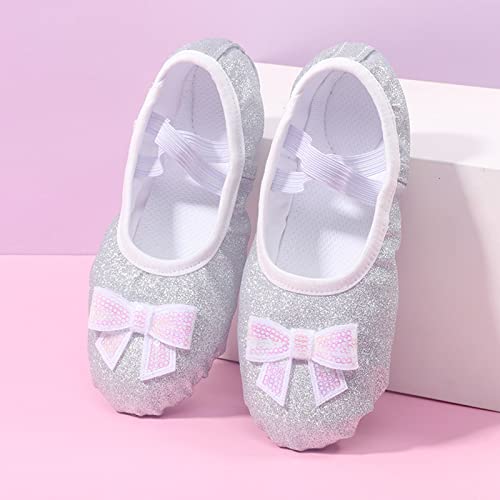 Glitter Ballet Shoes for Girls with Bowknot Metallic Faux Leather Ballet Slippers Practice Dance Shoes for Kids2