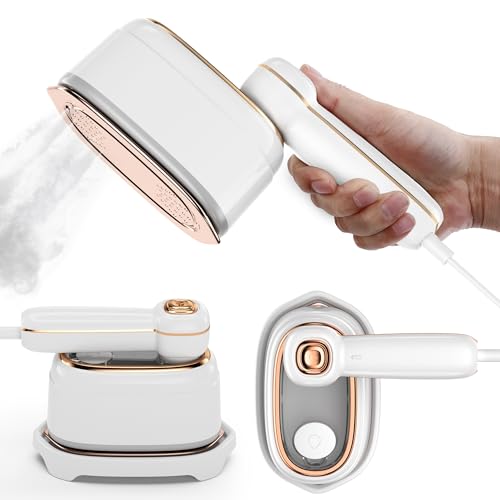 Travel Steamer for Clothes, 1200W Mini Travel Iron with Steam, Handheld Rotary Garment Iron, Wrinkle Remover, 10s Fast Heating, White, 1 Piece
