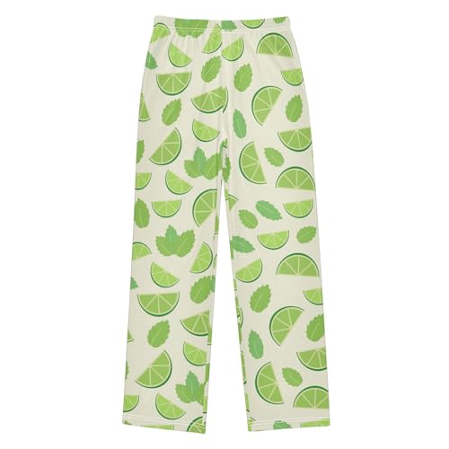 ZZXXB Lime Mint Leaves Boys Long Pants Soft Trousers Elastic Waist Kids Lounge Bottoms with Pockets S-XL