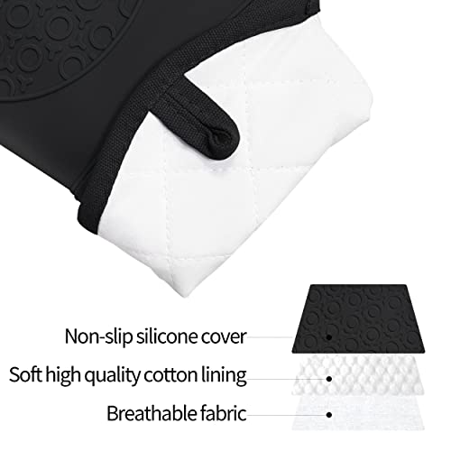 Bgfox Extra Long Oven Mitts And Pot Holders Sets, Heat Resistant Silicone Oven Mittens, Oven Gloves Sets With Soft Lining Good Grip, Hot Pads For Kitchen Baking Cooking, Pack Of 6,Black #TOP2
