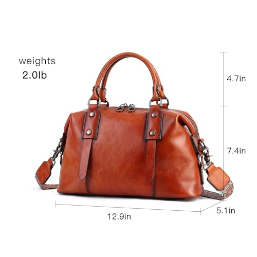 Image of Leather Handbag for Women, Genuine Leather Purses Retro Mandela Crossbody Handbag Tote Bag