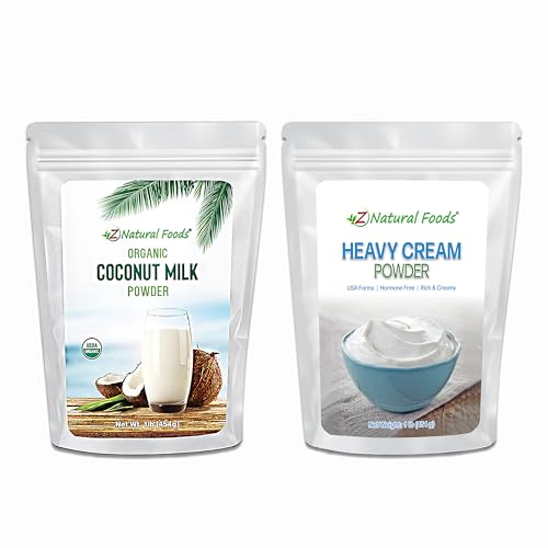 Z Natural Foods Organic Coconut Milk Powder & Heavy Cream Powder Bundle – Dairy-Free & Keto-Friendly Creamer Options – Non-GMO, Gluten-Free, with MCTs – Perfect for Drinks, Baking, Cooking – 2 x 1 lb