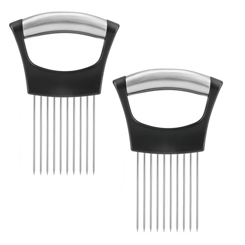 2 PCS Stainless Steel Cutting Kitchen Gadgets,Onion Slicer, Onion Holder for Slicing, Vegetable Cutter for Potato and Tomato, Lemon Avocados, Eggs, Food Slicer Assistant Tool