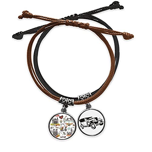 Bracelet graffiti Big Ben avec chaîne de main en cuir et corde