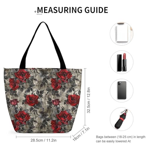 Red Flowers And Blue Palm Leaves Tote Bag for Women Reusable Shopping Bag Beach Bag for Shopping Gym Travel2