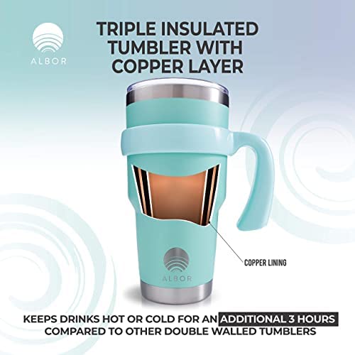 Albor Insulated Tumbler With Lid And Straw - 30 Oz Insulated Coffee Mug With Handle, Travel Coffee Mug, Triple Insulated Technology With 2 Lids, 2 Metal Straw, Brush And Storage Bag By Albor, Seafoam #TOP6