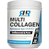 Rep N Roll Multi Collagen Peptides Powder for Women Men, Hydrolyzed Collagen Types I, II, III, V, X, Grass-Fed & Pasture-Raised, Unflavored, 0 Sugar, High Absorption, Keto, 16 oz