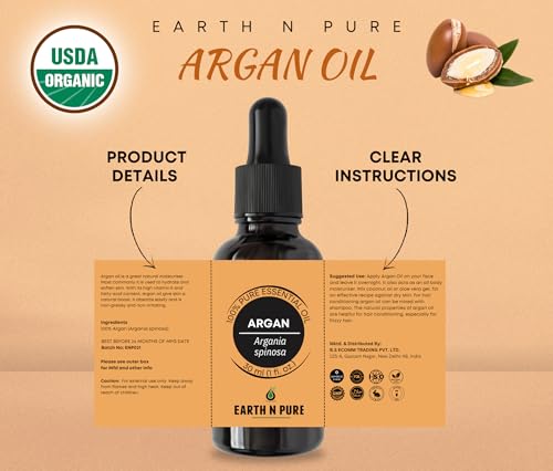 Image of Earth N Pure Argan Oil for Hair Styling, Hair Growth, Hairfall Control - Natural and Therapeutic Grade 200 ml