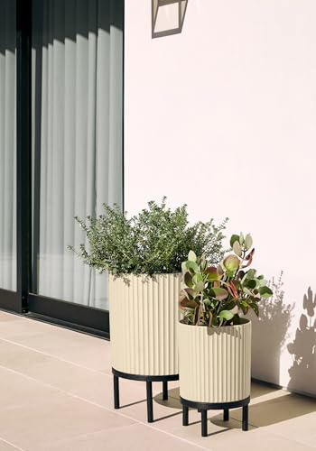 Image of Veradek Demi Series Raised Duo Planters - Set of 2 Planters with Stands | Made From a Durable Plastic-Stone Composite & Comes With Wooden Stand. Modern Porch /Patio Decor