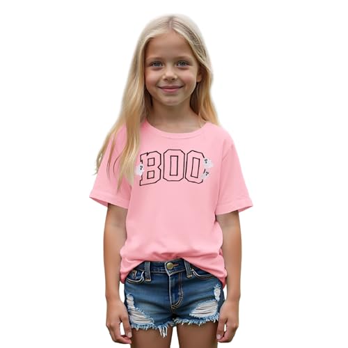 Halloween Shirts for Girl Boy Embroidered Boo Ghost Graphic T-Shirt Kids Funny Spooky Season Short Sleeve Tee Tops
