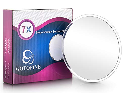Gotofine 7X Magnifying mirror with suction cups, Use for Makeup Application - Tweezing and Blackhead/Blemish Removal- with 2 Suction Cups and Hanging Hole for Easy Mounting, Clear & Transparent